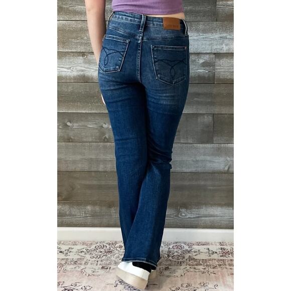 JUDY BLUE High Waist Bootcut Jeans Size 3/26 Dark Wash Embroidered Pocket - Picture 4 of 8